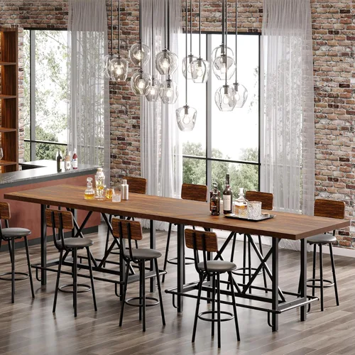 Miniatura 5 de Tribesigns Mesa de bar, mesa de pub industrial de altura de mostrador con reposapiés de metal, mesa de comedor rectangular de madera de 63 pulgadas