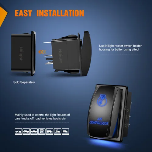 Miniatura 5 de Nilight - Interruptor basculante de compresor de aire con barra de luz LED, interruptores de 5 pines, láser encendido/apagado, interruptores SPST