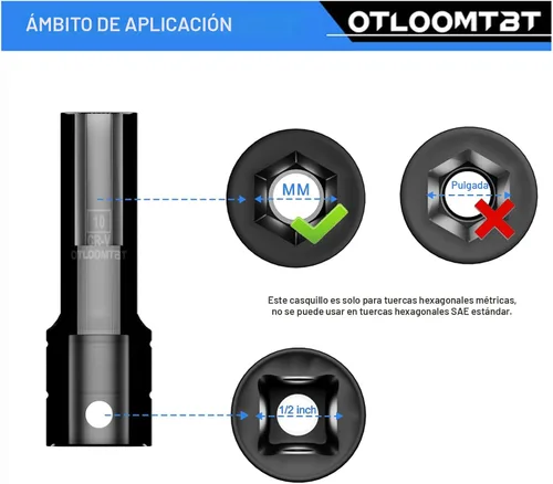 Miniatura 2 de OTLOOMTBT Juego de 14 piezas de 1/2 pulgada de enchufes de impacto súper resistentes y duraderos, enchufes profundos métricos gruesos de grado