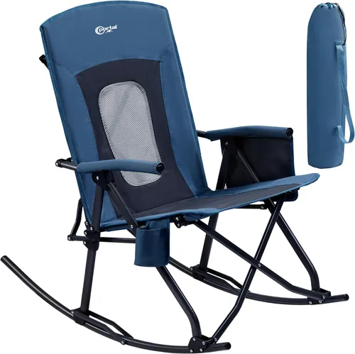 Miniatura 19 de PORTAL Silla mecedora plegable de gran tamaño para acampar, portátil, para exteriores, con respaldo alto, reposabrazos duros, bolsa de transporte