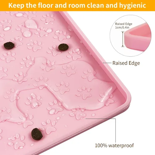 Miniatura 6 de Ptlom Mantel individual para mascotas para perros y gatos, tapete para evitar el desbordamiento de alimentos y agua, adecuado para mascotas Rosa
