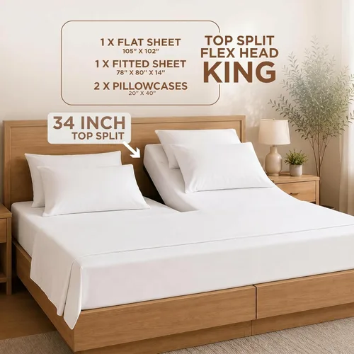 Miniatura 2 de Top Split King - Juego de sábanas para cama ajustable, 4 piezas con bolsillos profundos, sábanas de microfibra de doble cepillado, sábana bajera