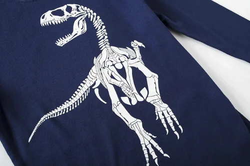Miniatura 3 de Family Feeling Conjunto de pijama de dinosaurio para niños pequeños, 100% algodón de manga larga