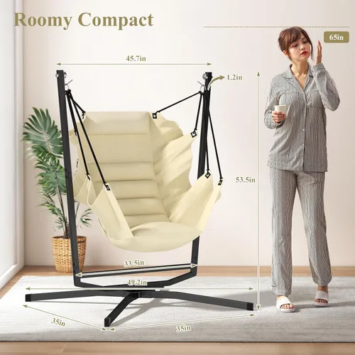 Miniatura 5 de Silla Hamaca Giratoria de 360° con Soporte - Silla Colgante Cómoda con Cojines (Capacidad de 400 libras) para Uso Interior/Exterior - Perfecta