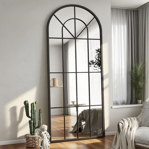 Miniatura 19 de Dewfig - Espejo de ventana arqueado de longitud completa de 65"x 22", espejo de pared, espejos de pie, espejos largos de cuerpo completo