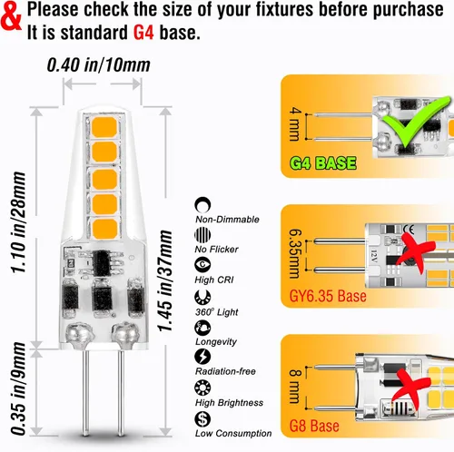 Miniatura 4 de Bombillas LED G4 de 12V 24V 10W 20W Reemplazo de Bombilla Halógena T3 107d, JC Bi-Pin G4 2W 220lm para Bajo Gabinete, Luces Empotradas, Candelabros