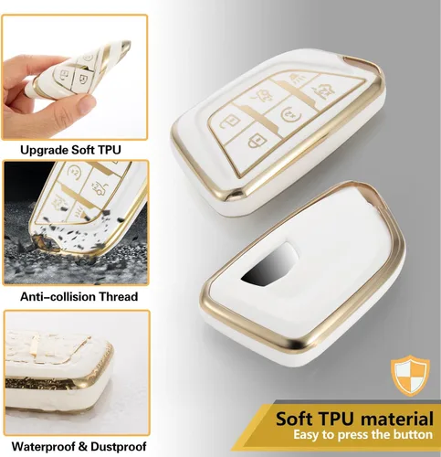 Miniatura 2 de para Cadillac - Funda para llavero con cuerda trenzada metálica, funda suave mejorada para 2020 en adelante CT4 CT5 CT6 XTS XT4 XT5 ATS, etc.