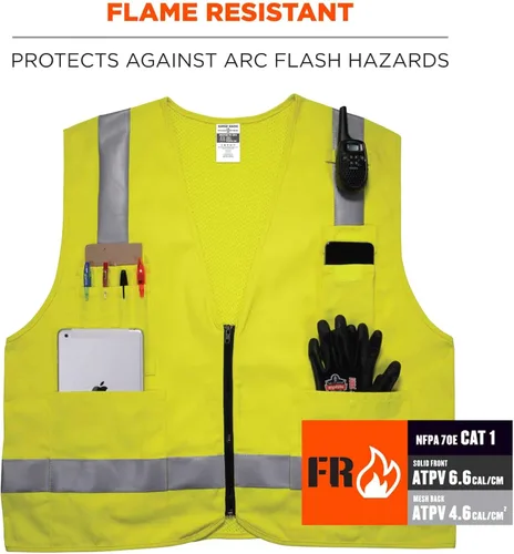 Miniatura 3 de Ergodyne GloWear 8262FRZ - Chaleco de seguridad reflectante, resistente a las llamas, parte delantera sólida, parte trasera de malla, lima