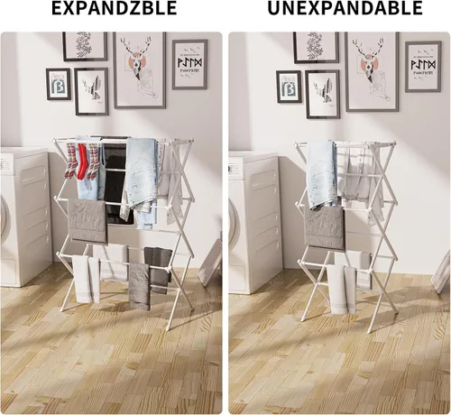 Miniatura 2 de Estante de secado de ropa de 3 niveles, estante de secado plegable, estante de lavandería para interiores y exteriores para secar ropa, diseño