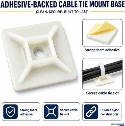 Miniatura 2 de Kable Kontrol Soportes para bridas de cremallera, 1 pulgada cuadrada, blanco natural, 100 unidades, cuadrados de montaje multiusos con respaldo