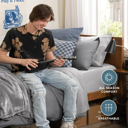 Miniatura 3 de Bare Home Bed-in-A-Bag - Juego de edredón y sábanas de 5 piezas, tamaño individual, alternativa al plumón de ganso, juego de ropa de cama ultrasuave