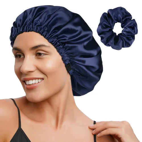 Miniatura 11 de YANIBEST Gorro de satén ajustable de doble capa para dormir, gorro para el cabello para mujeres con cabello rizado natural, color salvia