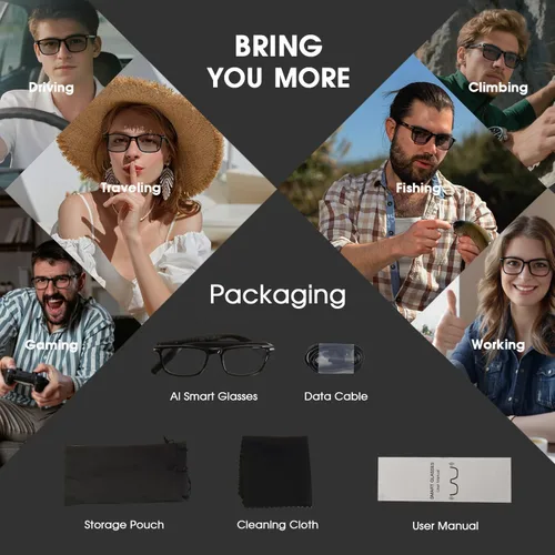 Miniatura 9 de Lentes inteligentes Al 2026 para hombres y mujeres, lentes de traducción Bluetooth con 164 idiomas, lente de cambio de color, música y llamadas