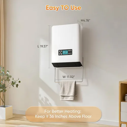 Miniatura 6 de Calentador eléctrico montado en la pared, calentador de espacio interior PTC de 1500 W con control remoto, termostato ajustable, calentador de pared