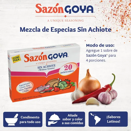 Miniatura 7 de Sazón sin Annatto de Goya, mezcla de especias latinas para aves, mariscos, carne y verduras, condimento mexicano multiusos, 3.52 onzas, paquete de 2