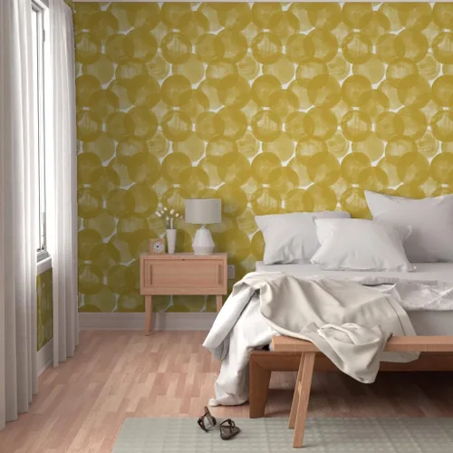 Miniatura 5 de Papel tapiz para despegar y pegar, acuarela mostaza, amarillo, dorado, lunares, geométricos, círculos audaces, redondo, papel tapiz extraíble