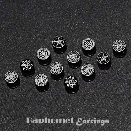 Miniatura 7 de FLYUN 6 pares de aretes de calavera para hombre aretes de calibre falso aretes de tapones falsos para hombres y hombres aretes negros con tornillo