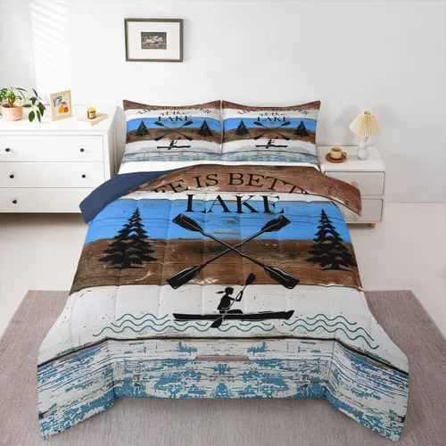 Miniatura 15 de Erosebridal Juego de edredón de reglas del lago, juego de ropa de cama tamaño matrimonial, edredón rústico para niños y niños, decoración de cabaña
