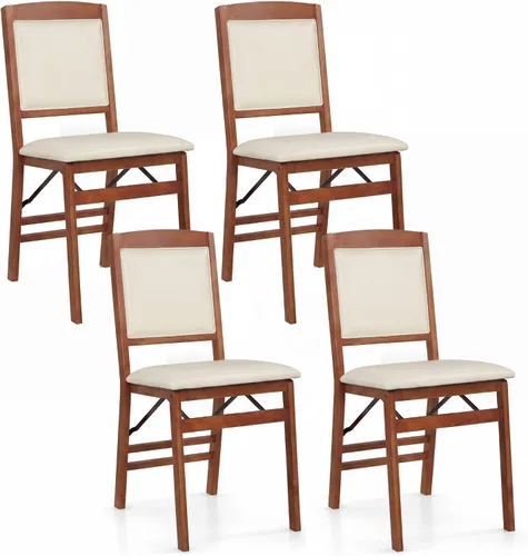 Miniatura 9 de GOFLAME Folding Dining Chairs Set of 2, Faux Leather Upholstered Kitchen Chairs with Padded Seat and Backrest, Solid Wood Foldable Chairs for Living