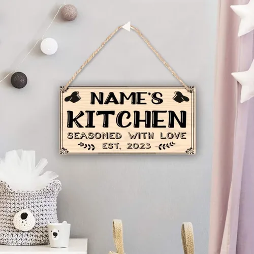 Miniatura 3 de Letrero de cocina de madera personalizado con sazonado con amor, accesorios de cocina, decoración de pared, regalos
