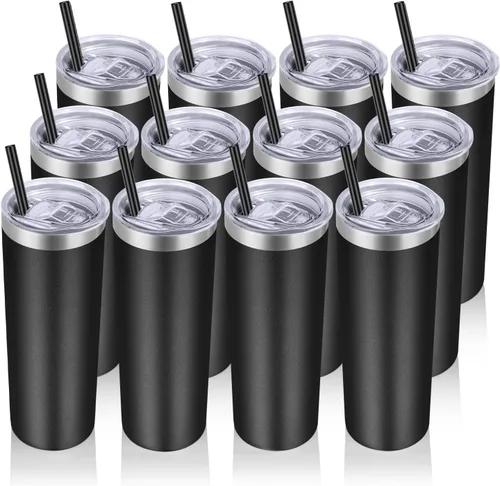 Miniatura 25 de VEGOND - Vaso delgado de acero inoxidable de 20 oz con aislamiento al vacío con tapa y pajita, taza de café de doble pared, taza de viaje