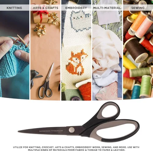 Miniatura 20 de BambooMN Juego de tijeras de titanio Softgrip para costura, arte, manualidades, oficina, 1 juego de 3 unidades, rojo con incrustaciones negras 3