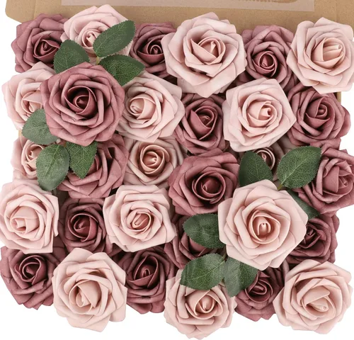 Miniatura 21 de MACTING 30 Rosas Artificiales Blancas Flores Falsas con Tallo Rosas de Espuma de Tacto Real para DIY Arreglos de Ramo de Boda Centros de Mesa White-1