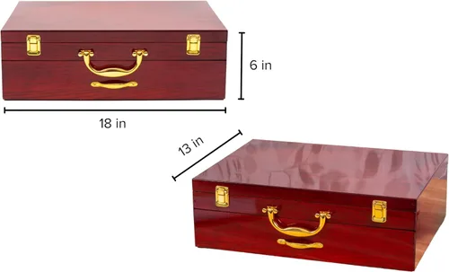 Miniatura 2 de Caja de almacenamiento de cubiertos con cajón, para juegos de hasta 75 piezas, estuche de alto brillo con tapa y asas chapadas en oro, baúl