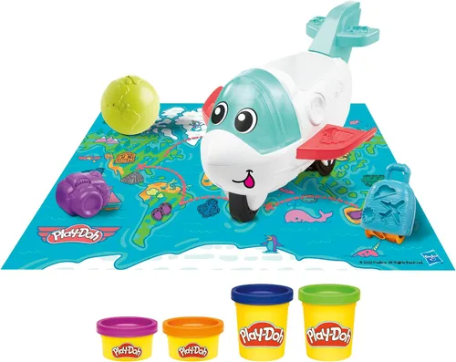 Play-Doh Airplane Explorer - Juego de iniciación, juguetes preescolares para niñas y niños de 3 años y más con Jet, tapete de juego de mapa del
