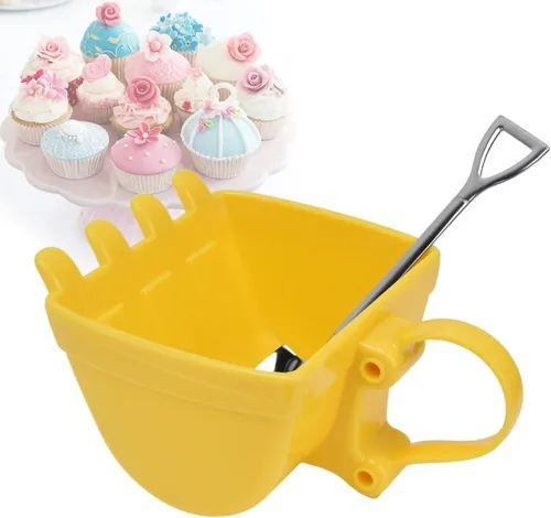 Miniatura 7 de Taza divertida de 11.2 fl oz, taza de cubo de excavadora con cuchara de pala de acero inoxidable, taza de café, taza de té creativa, taza de leche