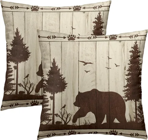 Miniatura 16 de Fundas de Almohada de Bosque de Pinos 22x22 Juego de 2, Fundas de Almohada Decorativas de Árboles de Abeto y Cedro Verde Nieve Beige de Invierno