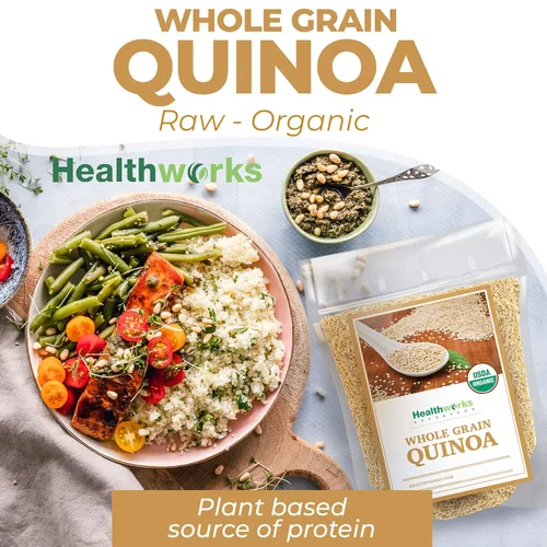 Miniatura 3 de Healthworks Superfoods Quinoa orgánica de grano entero blanco crudo, 80 onzas / 5 libras, proteína, fibra y hierro, origen peruano, sustituto