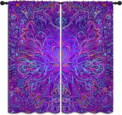 Miniatura 11 de Hermosas cortinas opacas con bolsillo para barra de mandala y elefante para dormitorio de niños y niñas, estilo tribal bohemio, hippie y bohemio
