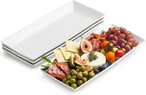 Miniatura 11 de LAUCHUH Bandejas para Servir, Bandeja de Porcelana de 10" Platos de Sushi Bandejas Rectangulares para Navidad, Acción de Gracias, Sushi, Pasteles
