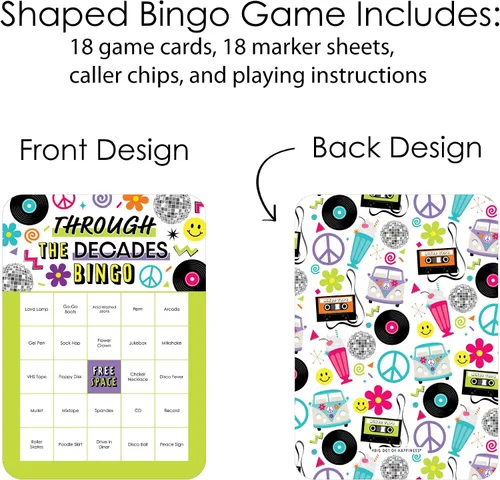 Miniatura 3 de Big Dot of Happiness A través de las décadas - Tarjetas de bingo y marcadores - Juego de bingo de fiesta de los años 50, 60, 70, 80 y 90 - Juego