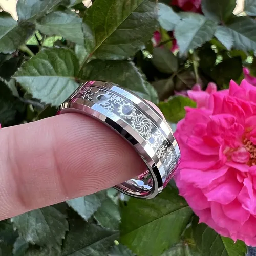 Miniatura 5 de Wow Jewelers - Anillo de tungsteno de 6 mm y 8 mm color negro, plateado, rojo y azul para hombres y mujeres, anillos de matrimonio estilo Steampunk