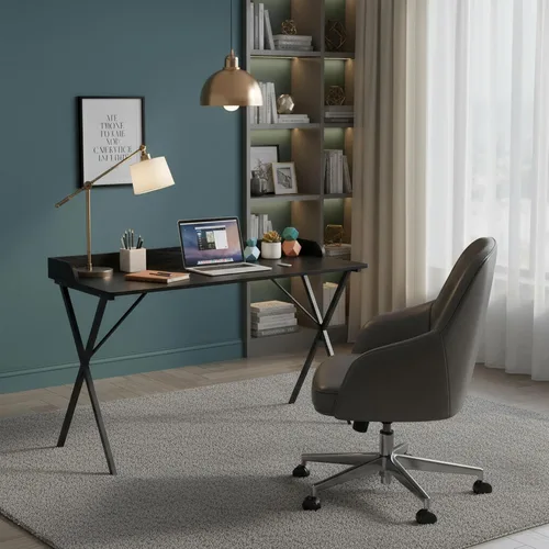 Miniatura 4 de FurnitureR Escritorio de oficina en casa con deflector, escritorio de estudio de computadora de 47.2 pulgadas con patas de metal en forma de X, mesa