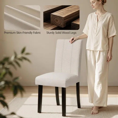 Miniatura 5 de CHUN YI Juego de 2 sillas de comedor tapizadas, sillas de comedor de tela con patas de madera maciza, sillas de cocina modernas para casa de campo