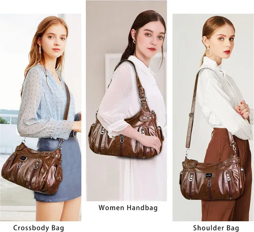 Miniatura 6 de Angelkiss Monederos grandes y bolsos para mujer, de piel sintética lavada, bolso cruzado de hombro