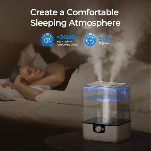 Miniatura 3 de CHIVALZ Humidificadores para dormitorio, humidificadores de niebla fría de 6 L para guardería, silenciosos de 26 dB, tiempo de funcionamiento de 50