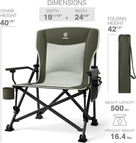 Miniatura 8 de EVER ADVANCED Silla de campamento plegable de gran tamaño, para adultos, silla de césped resistente con bolsillos laterales, silla cuádruple Verde