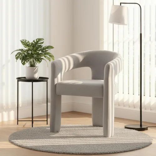 Miniatura 26 de Hyfirm Sillas de Comedor Modernas Tipo Barril Juego de 1, Cómoda Silla de Comedor de Acento Tapizada en Chenilla con Brazo para Cocina Sala de Estar