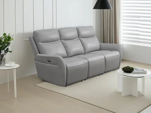 Miniatura 21 de Juego de sofá reclinable eléctrico, seccional de cuero transpirable beige, juego de muebles de sala de estar, 2 piezas, sofá reclinable eléctrico