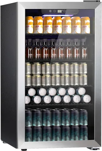 Miniatura 9 de Kndko Mini refrigerador de bebidas – Mini refrigerador de 48 latas con control digital de temperatura, luz LED, puerta reversible, perfecto