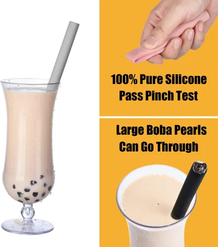 Miniatura 4 de ALINK Pajitas Boba de silicona reutilizables, pajitas extragrandes para batidos de té de burbujas para reventar perlas de tapioca, paquete de 4
