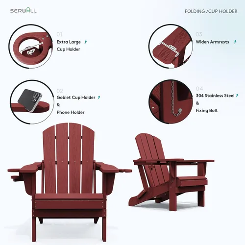 Miniatura 5 de SERWALL Silla Adirondack con portavasos – Juego de 2 sillas Adirondack compuestas para exteriores de polietileno de alta densidad para todo
