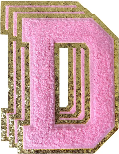 Miniatura 215 de 3 parches de números de chenilla negra, tamaño grande de 4-1/2" parches de números para planchar, parches universitarios para ropa, 8" Borde oro rosa