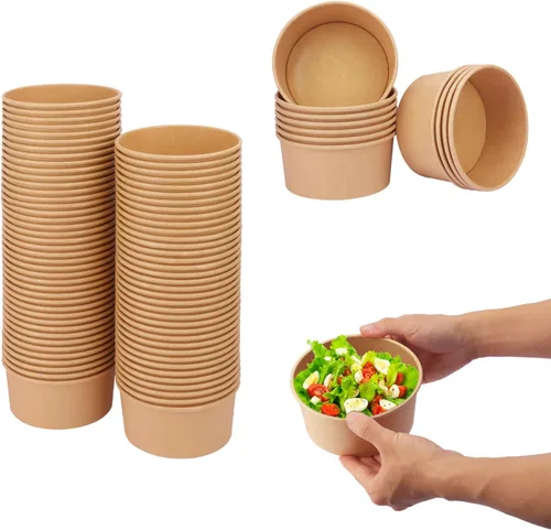 Paquete de 90 cuencos de papel Kraft, cuencos desechables de 25 onzas para servir sopa/ensalada, cuencos de papel grandes, cuencos de sopa