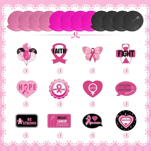 Miniatura 5 de 24 piezas colgantes de conciencia sobre el cáncer de mama, decoración de techo para fiesta de cáncer de mama, cinta rosa, fortaleza, coraje