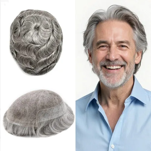 Miniatura 75 de LYRICAL HAIR Sistema de cabello humano con encaje frontal francés para hombres, tupé de piel de polietileno para hombres, línea capilar natural